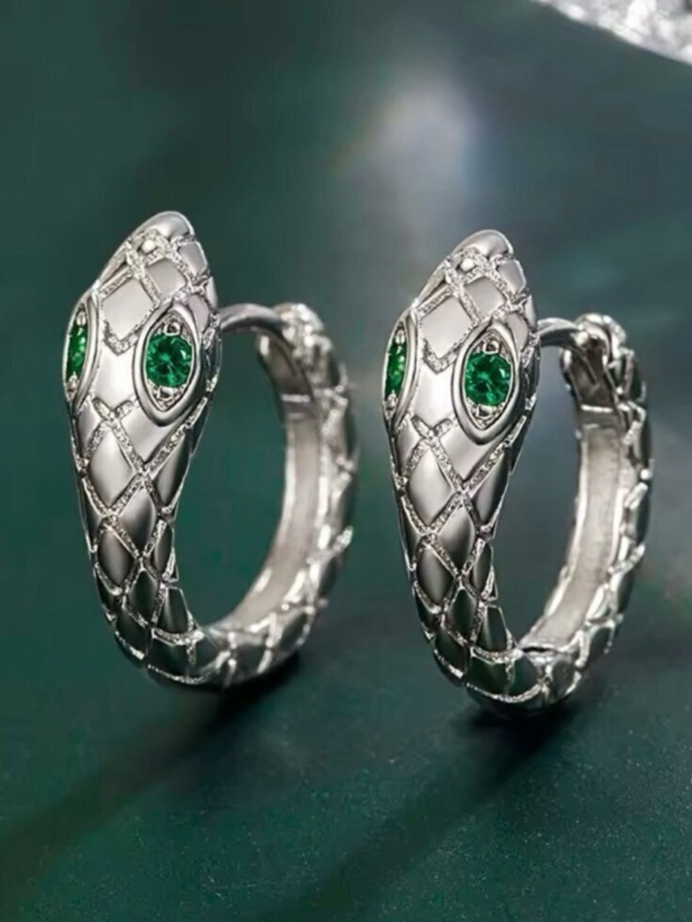 NWT Huggie Hoop Snake Earrings 14K Gold Plated Green CZ Minimalist Dainty